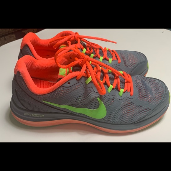 Nike Shoes - NIKE Dual Fusion Run 3 Womens Size US 9.5 Running Shoes Gray Neon Orange